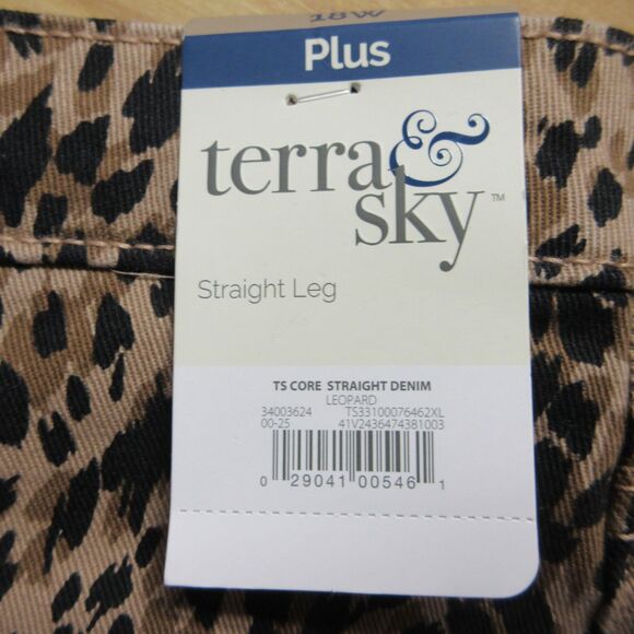 TERRA‎ & SKY High Rise Straight Leg Jeans 18W Leo Face Leopard Animal Denim NWT - Picture 5 of 12